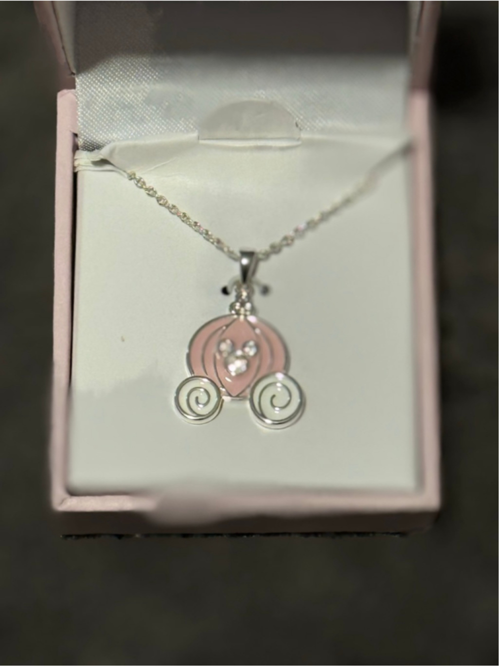 Disney Bibbidi Bobbidi Boutique Cinderella Carriage Necklace Pink Princess